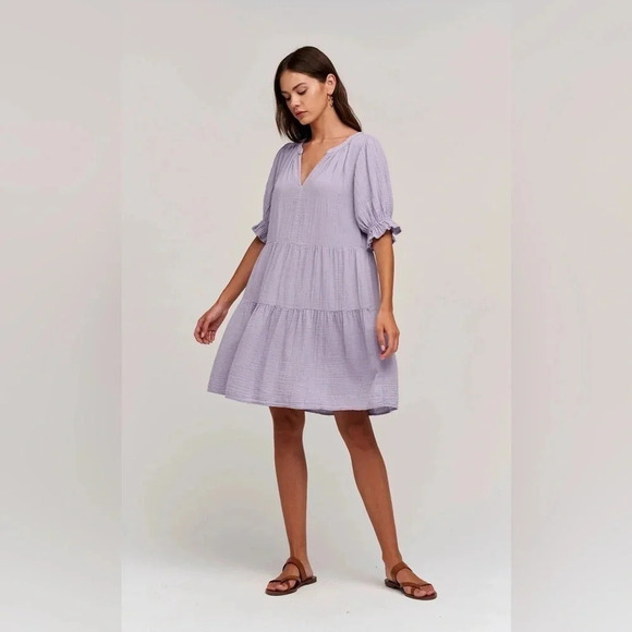 Velvet Clarissa Cotton Gauze Dress with Ruffle- Lilac Size XS Oversized Fit - Picture 6 of 6